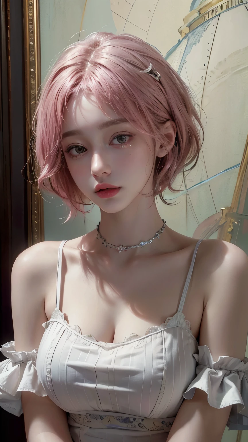 (8k, Highest quality, masterpiece: 1.4), Very detailed, Highest quality, Ultra-high resolution, Written boundary depth,(Realistic:1.4,RAW shooting,)Ultra-Realistic Capture,(Very detailed,High definition 16K), cute, girl, short hair, Pink Hair, refresh, clear