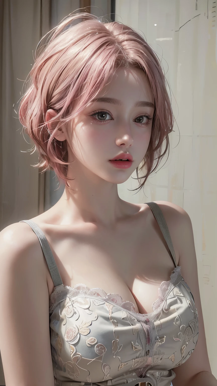 (8k, Highest quality, masterpiece: 1.4), Very detailed, Highest quality, Ultra-high resolution, Written boundary depth,(Realistic:1.4,RAW shooting,)Ultra-Realistic Capture,(Very detailed,High definition 16K), cute, girl, short hair, Pink Hair, refresh, clear