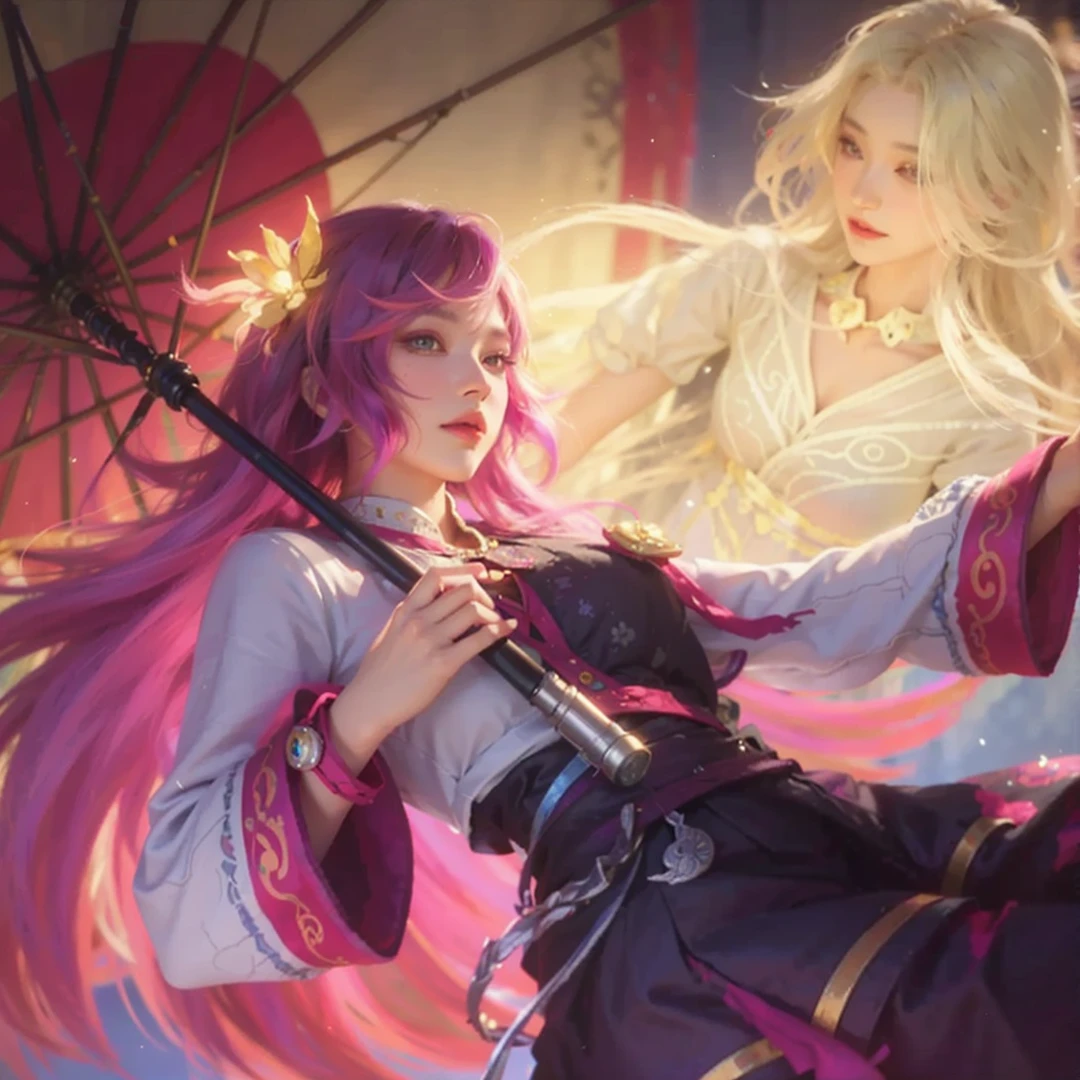 Portraits of the most beautiful chaotic forms, elegance, Fauvist design, bright colors, romanticism, by James Jean, Roby Dwi Antono, Ross Tran, Francis Bacon, Michal Mraz, Adrian Ghenie, Petra Cortright, Gerhard Richter, Takato, Yamamoto, Ashley Wood, Atmosphere, Trends on ArtStation. 8K masterpiece. (Alphonse Mucha Style:1.2), 3D Render, CGI, Symetrical, Octane Render, 35mm, Bokeh, 9:16, (Intricate Details:1.12), HDR, (Intricate Details, Hyperdetailed:1.15), (Natural Skin Texture, Hyperrealism, Soft Light, Sharp:1.5), rimlight, low, glowing, thighs, wearing a flowing, silky traditional oriental dress, pink, tight translucent trousers,