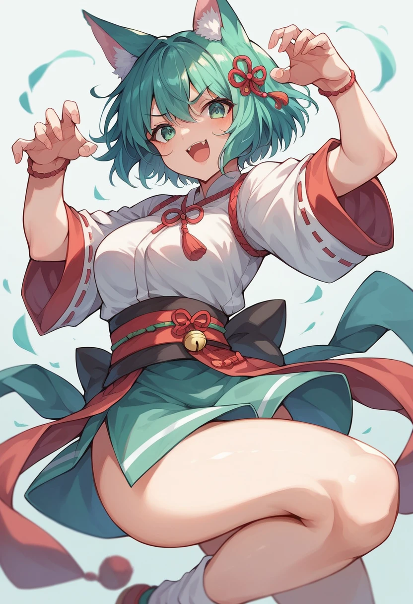 a closeup of a cartoon character with fox ears, fox girl, mikudayo, anime moe art style, Cat Mimi, short hair, anime girl with teal hair, dominant pose