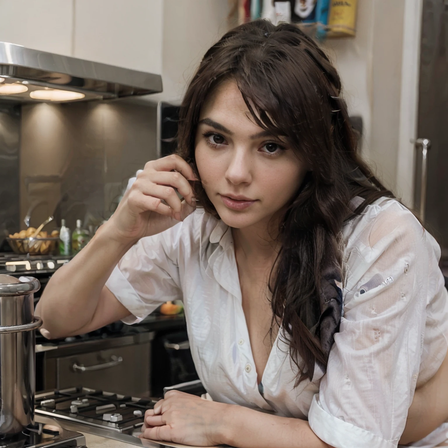 chef-d&#39;œuvre, Meilleure qualité 19 year old Latina with long brown hair, single woman, dressed in white t-shirt and black pants, dressed, wears clothes, detailed and complex face, beautiful light brown eyes, big natural butt, in bedroom , seductive smirk. Her body and face are perfect, with super detailed and flawless skin. The scene is very detailed, vibrant and hyper realistic. High quality rendering with realistic natural lighting. Photorealistic and high resolution texture. Realistic proportions, seamless blend of details, authentic expression with subtle skin imperfections, complex skin texture. Highly detailed female face, beautiful detailed eyes (1.2), closed mouth (1.2), high texture (1.2), realism (1.2), high quality rendering (1.2), natural lighting, ultra high definition. The photo is taken from a distance, capturing her entire body and surroundings with a perfect balance of detail and context. 