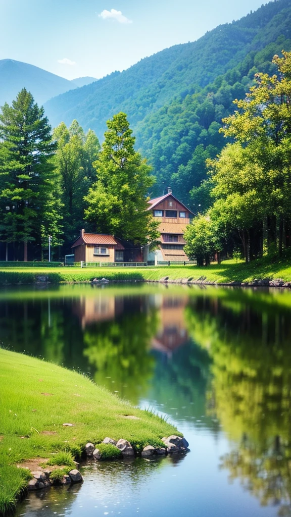 a painting of a house with a thatched roof and a boat in the water, idyllic cottage, anime countryside landscape, very beautiful scenery, detailed painting 4 k, scenery wallpaper, peaceful landscape, cottagecore!!, detailed scenery —width 672, scenery art detailed, beautiful anime scenery, cottage town, scenery artwork, anime scenery