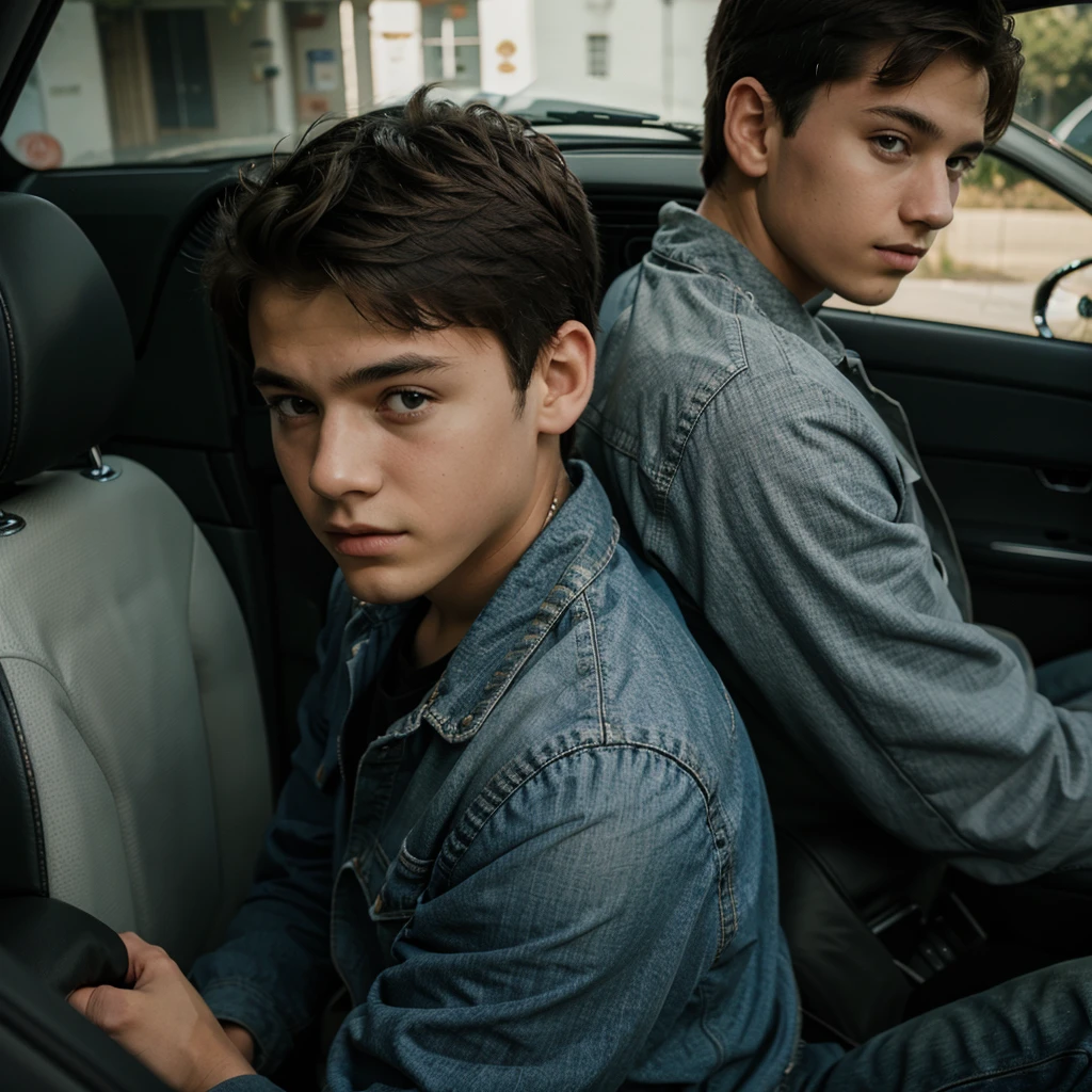 side portrait young boy 16 years on the back seat of a car
