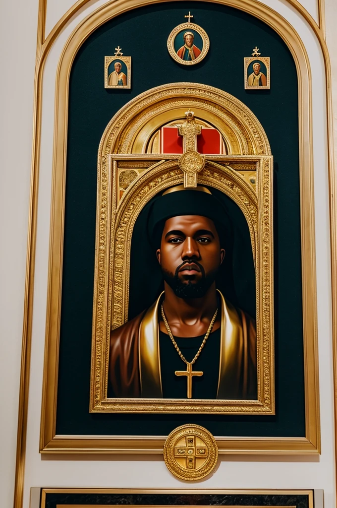 White Kanye West shrine in the style of the orthodox christian icons
