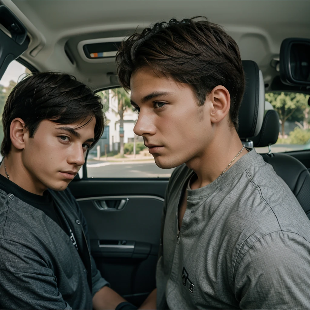 side portrait 1 boy 16 years on the back seat of a car