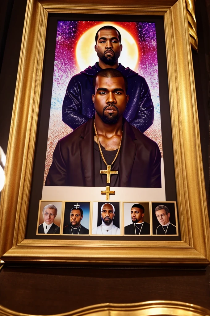 Caucasian Kanye West shrine in the style of catholic idols