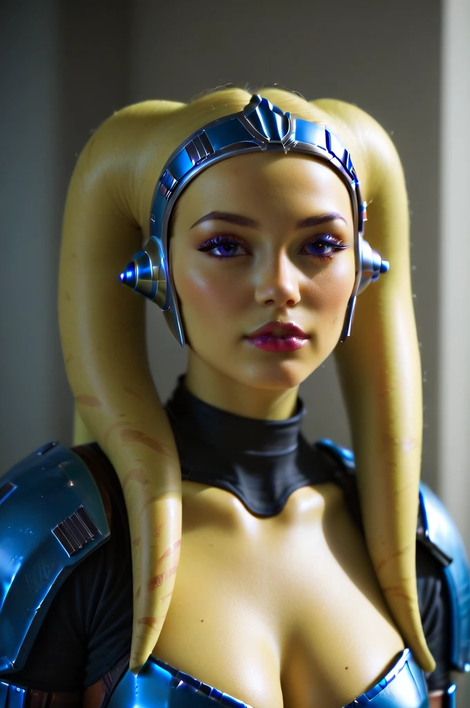 a female twi'lek mandalorian, beautiful detailed eyes, beautiful detailed lips, extremely detailed face, long eyelashes, mandalorian armor, sci-fi, cinematic lighting, dramatic, epic, intricate details, hyper-realistic, 8k, high-quality, photorealistic