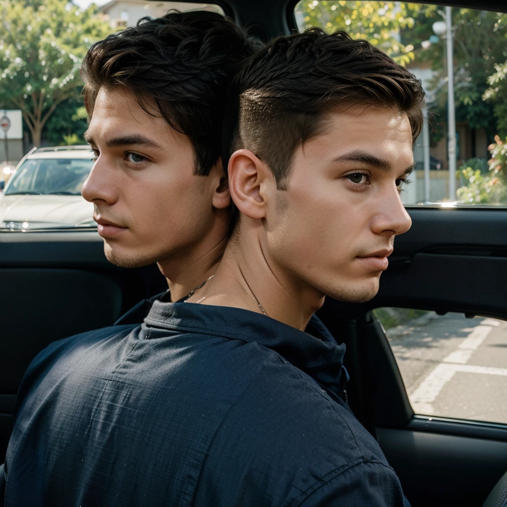 side portrait 1 boy 16 years on the back seat of a car