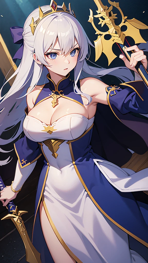 a close-up of a woman with a crown holding a sword, an anime drawing inspired by Li Chevalier, pixiv, Fantasyart, artoria pendragon, Destiny grand order, Destiny / stay overnight, she is holding a sword, anime style like Destiny/stay overnight, capa de light novel épica, female protagonist 👀 :8, detailed key anime art