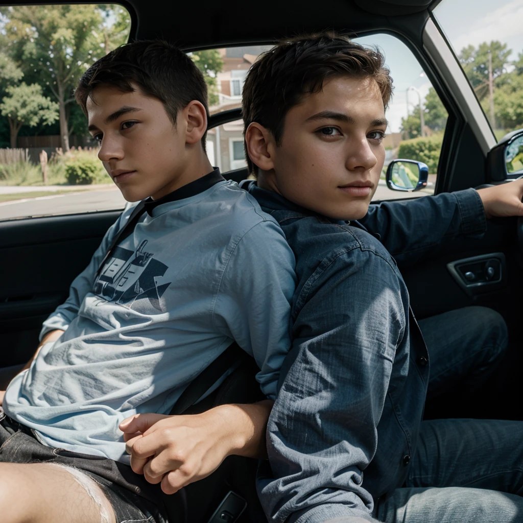 side portrait 1 boy 16 years on the back seat of a car