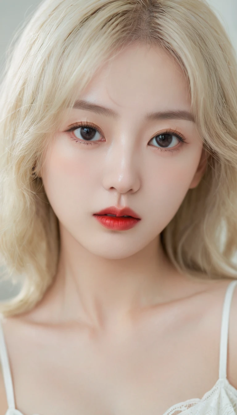 Surrealism), (illustration), (high resolution), (8K), (Extremely detailed), (best illustration), (美丽而精致的Eye), (best quality), (Very detailed), (masterpiece), ( wallpaper), (Delicate face), solitary, 1 girl, White curly hair, Korean, Heterochromic Eyes, Eye下面有一颗小痣,, Large Breasts, Long legs, Tight abdominal muscles,Dynamic poses, High school girl,Gravure printing, Sexy, Perfect composition, ((Realistic perfect circle deep black super ridiculous details_Eye: 1.3, Extreme quality and resolution)), (Pale), ((Ultra-realistic sharp Eye, Obvious absurd quality, Not blurry,)), ((Fine pupils:1.4)), (Perfect makeup:1.35), ((Ultra-detailed symmetrical lips:1.3)), ((V-shaped jaw)), (Light glossy red_Lipstick:1.35), (Extremely detailed, Beautiful little nose:1.2), (Perfect composition), ((Pale skin:1.28)), ((Dry skin)), (flat chest), (Slim lower body), (Short hair handsome:1.37),((Vision))((Focus on the feet))