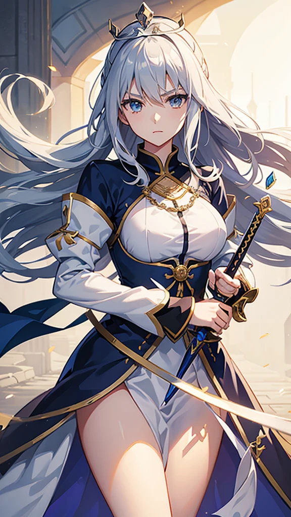 1 beautiful woman with crown holding sword, anime inspired by Li Chevalier, pixiv, fantasy art, artoria pendragon, fate grand order, fate/stay night, holding sword, anime style like fate/stay night, epic light novel cover, female protagonist, detailed anime key art