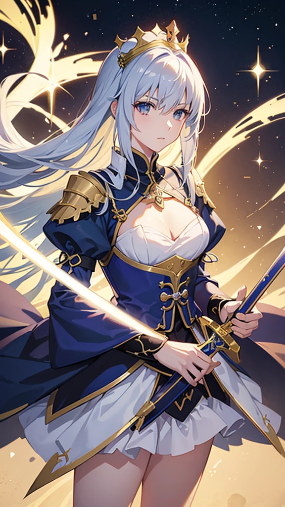 1 beautiful woman with crown holding sword, anime inspired by Li Chevalier, pixiv, fantasy art, artoria pendragon, fate grand order, fate/stay night, holding sword, anime style like fate/stay night, epic light novel cover, female protagonist, detailed anime key art