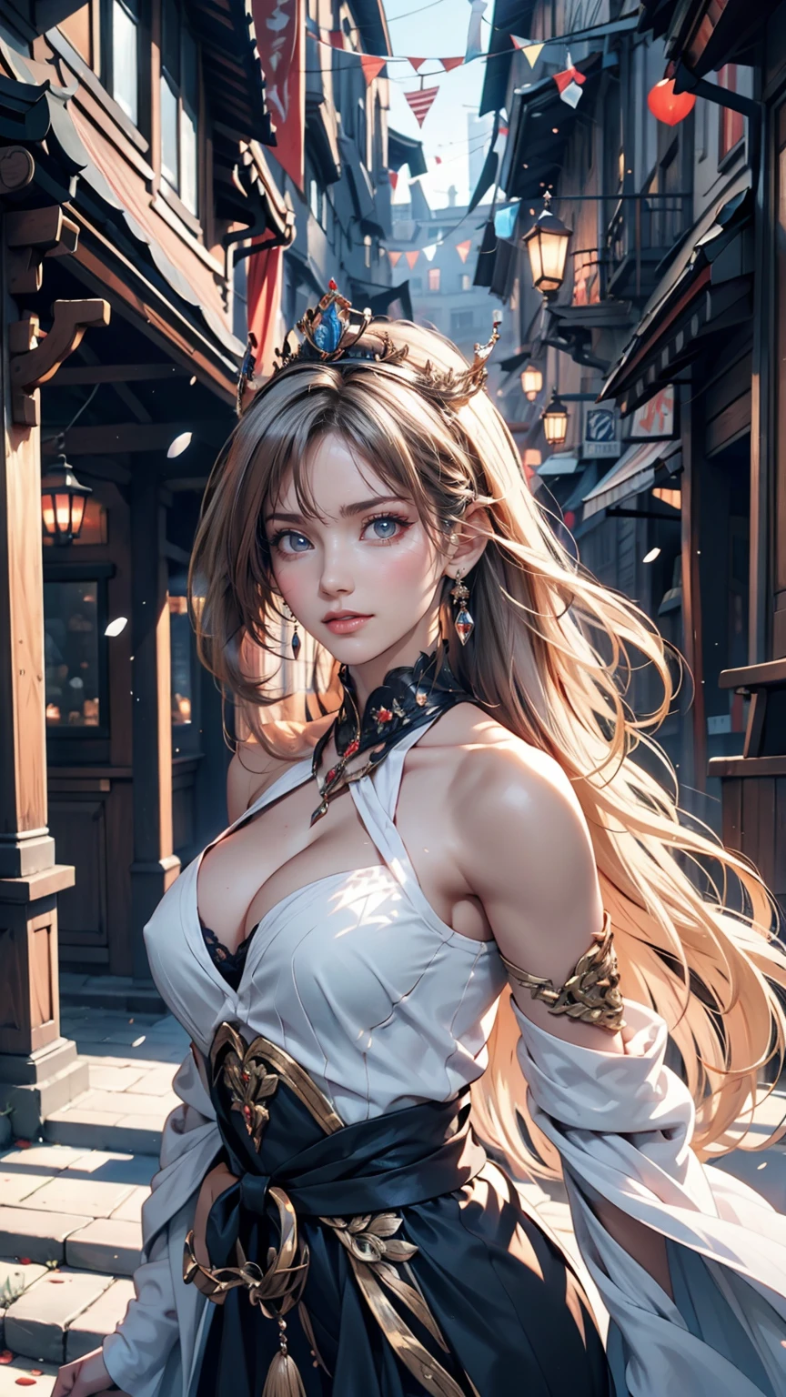 Anime girl with long white hair and blue dress in the snow, White-haired God, White hair floating in the air, Anime fantasy illustration, Flowing white hair, Beautiful young wind spirit, Beautiful fantasy anime, Shiny, flowing hair, Ethereal Anime, Beautiful anime artwork, Beautiful digital art, Anime fantasy artwork, ((Beautiful Fantasy Empress)), 2. 5 d cgi Anime fantasy artwork、My breath is white(Flowing with the wind)、smile、Lips parted