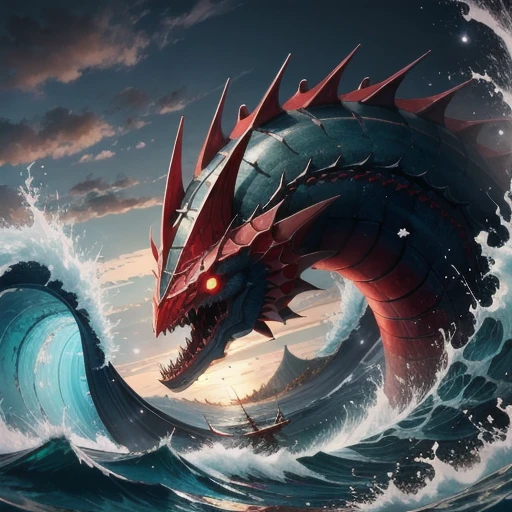 King of sea A monster enjoying the entire image with only the red eyes showing