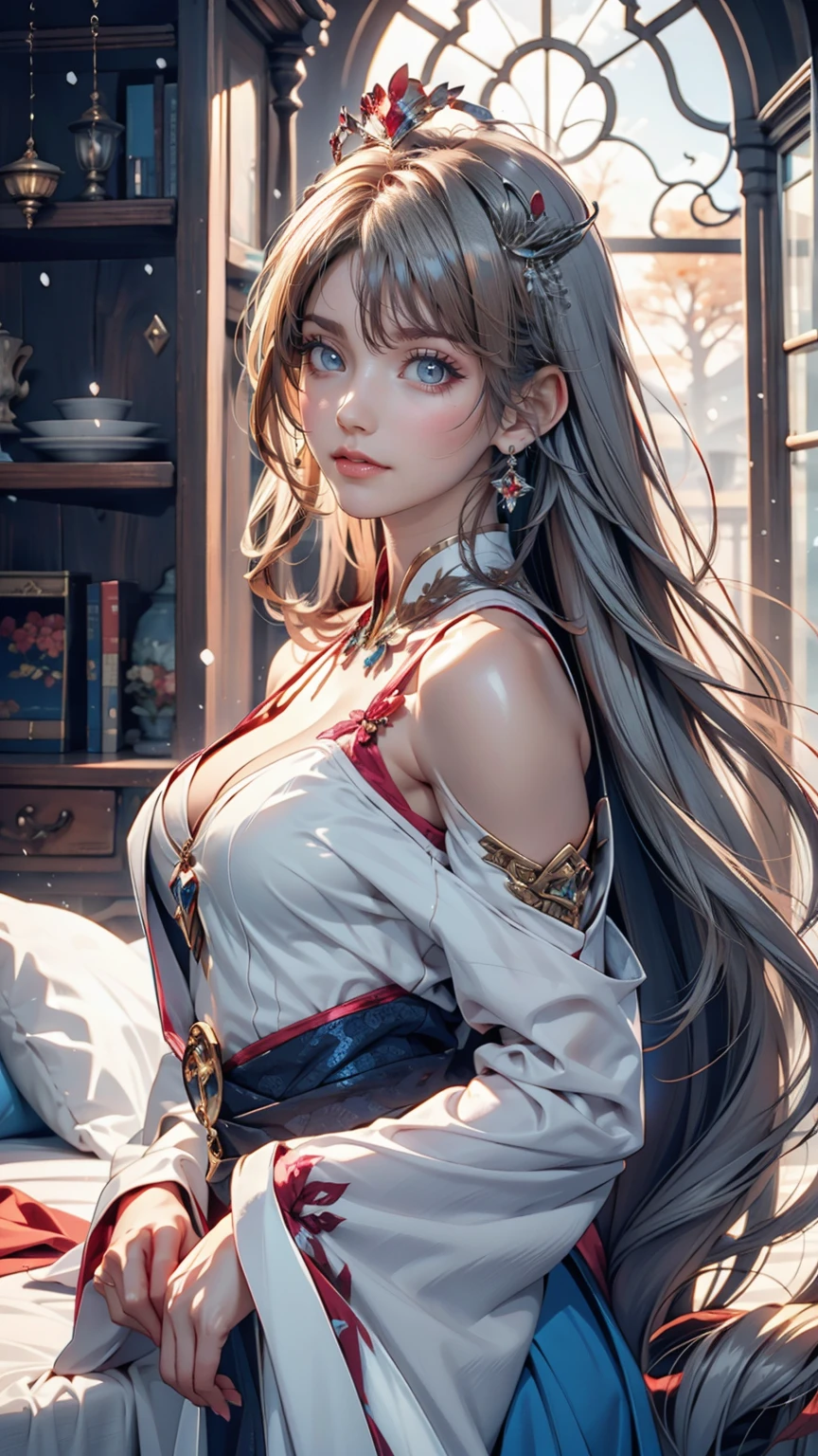 Close-up of a woman with grey hair and a black scarf, Portraits by Jan J, pixiv Contest Winner, Fantasy art, White-haired God, Beautiful character drawings, artwork in the style of Gwaiz, The sharp gaze of the Yuki-onna, Gwaiz, White long hair, of long white hair, Flowing hair and long robes
