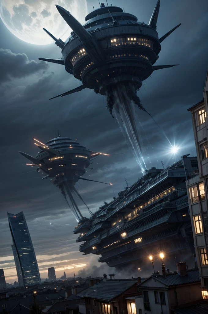 Alien ships, attacking a city