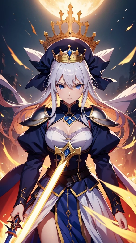 1 beautiful woman with crown holding sword, anime inspired by Li Chevalier, pixiv, fantasy art, artoria pendragon, fate grand order, fate/stay night, holding sword, anime style like fate/stay night, epic light novel cover, female protagonist, detailed anime key art