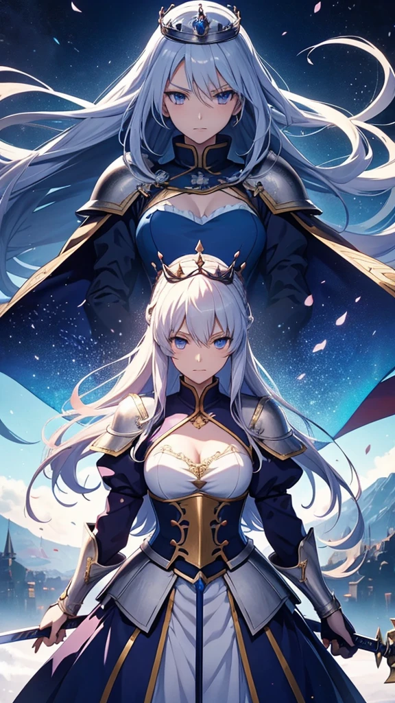 1 beautiful woman with crown holding sword, anime inspired by Li Chevalier, pixiv, fantasy art, artoria pendragon, fate grand order, fate/stay night, holding sword, anime style like fate/stay night, epic light novel cover, female protagonist, detailed anime key art