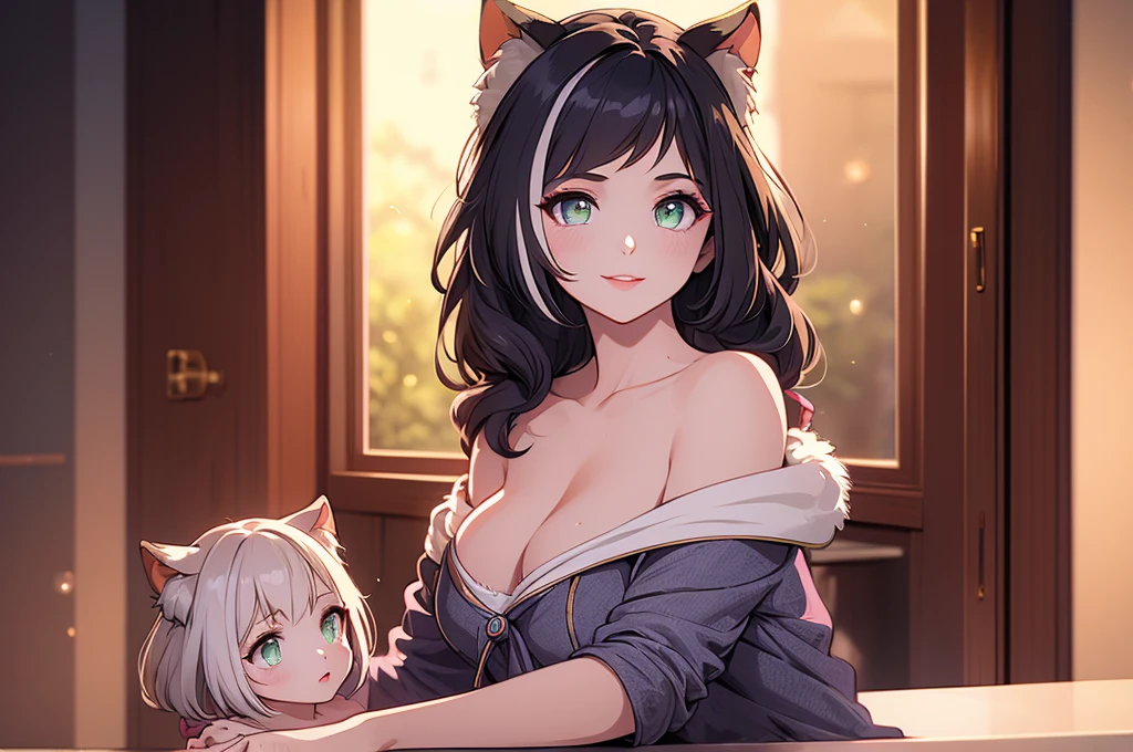 super precision、8K、32K、Anime character sitting on bed with cat on wall, wlop and sakimichan, from girls frontline, Anime Girls, two beautiful anime girls, Fine details. girls' frontline, girls frontline style, Anime girl with cat ears, anime style 4 k, kawacy, attractive cat girl, nixeu and sakimichan, Seductive Anime Girl