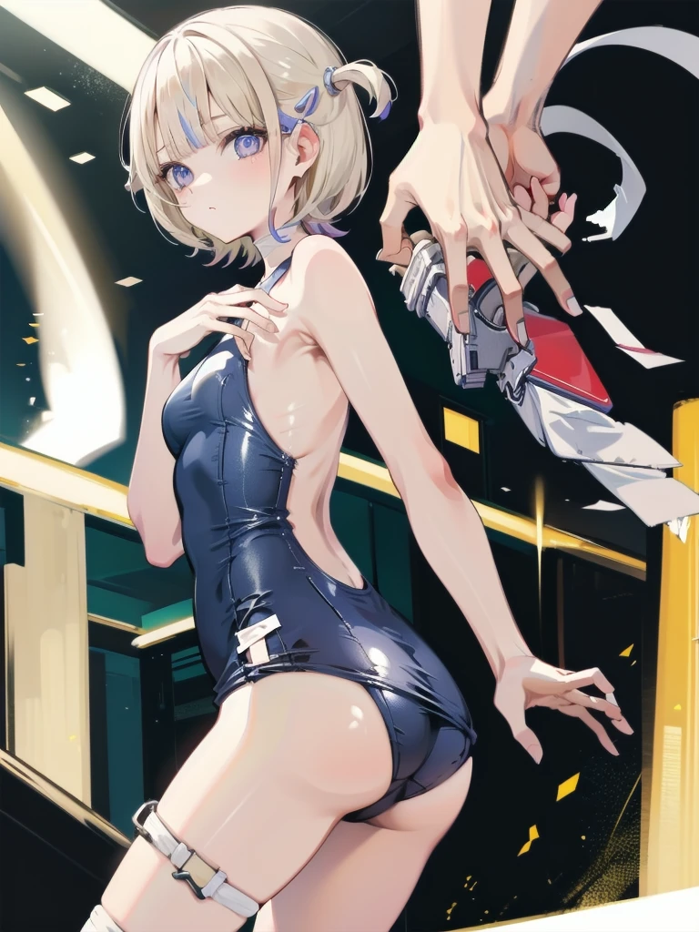 high quality、最high quality、Complete limbs、Ultra-high resolution、Shining Eyes、Full hands and fingers、Slender beauty、Bobcut、Wear a school swimsuit、Glowing Skin、Hold your ass