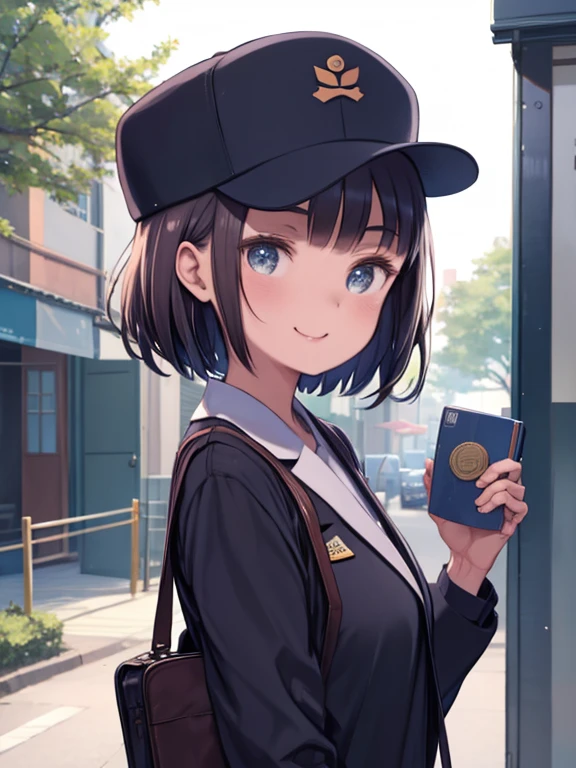 One Woman、Postal worker、Retro、Of yore、Upper Body、Smiling、hat、