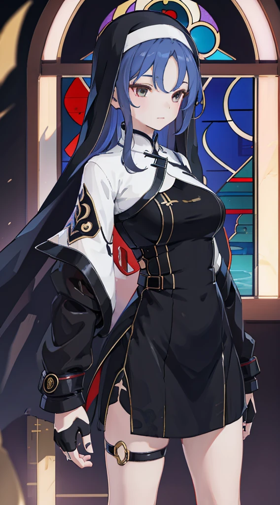 nun，nun服，黑白nun服，Colored hair，nun头巾，Big breasts，Full of figure，Church Background，Stained window glass，Mosaic art background，Repairing Children，高开叉nun长袍，Absolute Domain，thigh，thigh，thigh，黑白Knee socks，黑白Knee socks，Knee socks，nun长袍，Cheongsam style hem，Robe hem，Robe hem，Long hem robe，Front of robe，Long front robe，Front of robe，thigh侧面