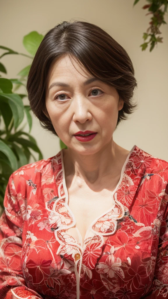 Mature Woman, 120 years old, Japanese painting, senior citizen, Draw lips correctly, Red lipstick, No discomfort, 16K, Highest quality, Very detailed, Realistic, Very detailed肌, (Japanese), alone, Huge breasts, Mature Madam, Glamour, sexy, Chromo White Skin, Staring straight ahead,
