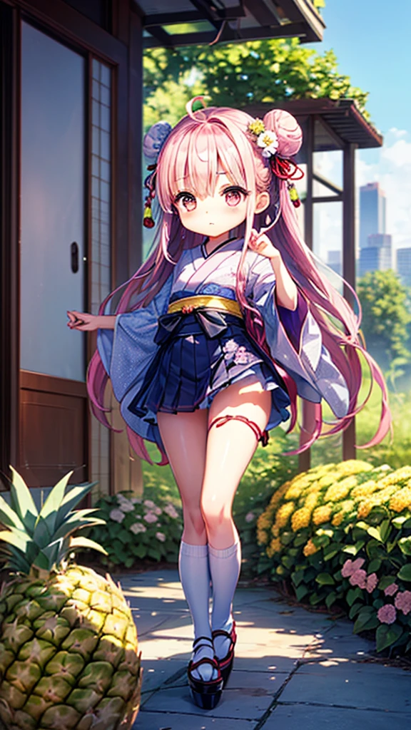 (in underwear on the way to take off the kimono)), ((slightly opening mouth)), (((smile)), (full body), (angle looking up from below)), beautiful [[beautiful Japan]] girl who is about to take off her kimono [[long pink hair]]--style anime girl, (((pink very long hair)),