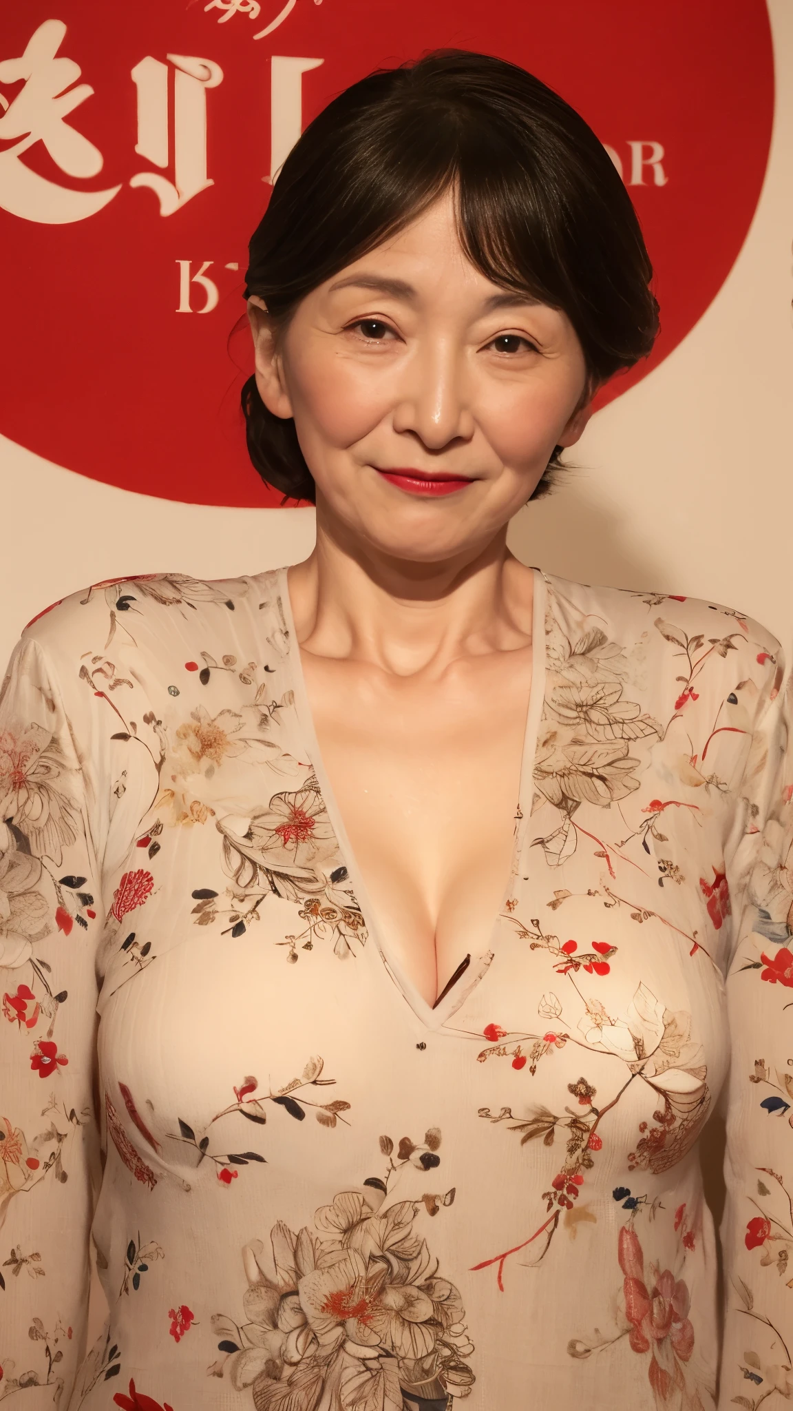 Mature Woman, 120 years old, Japanese painting, senior citizen, Draw lips correctly, Red lipstick, No discomfort, 16K, Highest quality, Very detailed, Realistic, Very detailed肌, (Japanese), alone, Huge breasts, Mature Madam, Glamour, sexy, Chromo White Skin, Staring straight ahead,