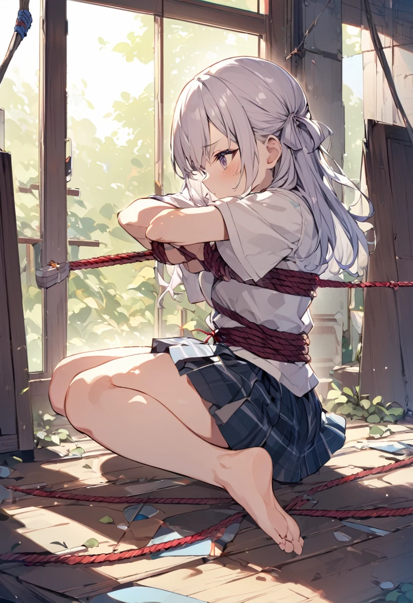 junior high school,Girl,Barefoot,Rope binding,Constraints,SM