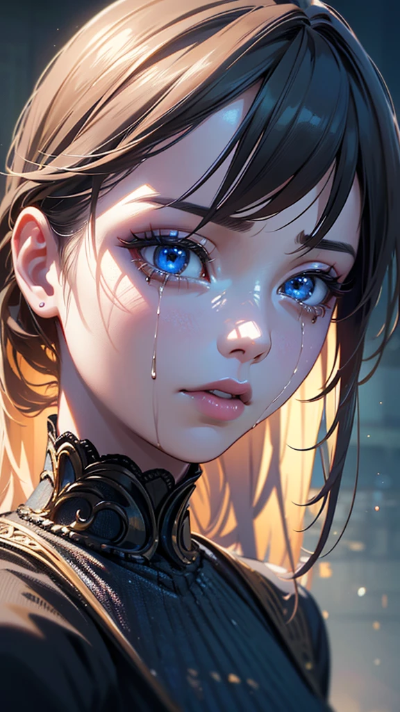 a young boy standing in front of a crying girl, beautiful detailed eyes, beautiful detailed lips, extremely detailed eyes and face, long eyelashes, cinematic lighting, dramatic atmosphere, (best quality,4k,8k,highres,masterpiece:1.2),ultra-detailed,(realistic,photorealistic,photo-realistic:1.37),highly detailed, emotional, powerful expression, dramatic contrast, studio lighting, vivid colors, intricate details, cinematic composition