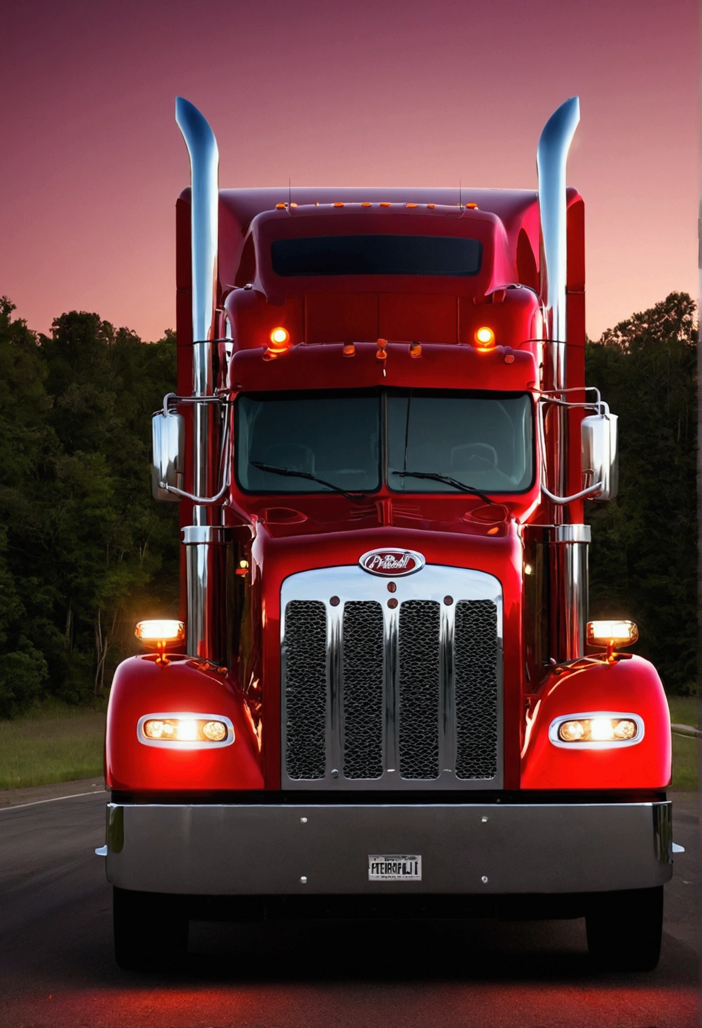 A red Peterbilt colr truck