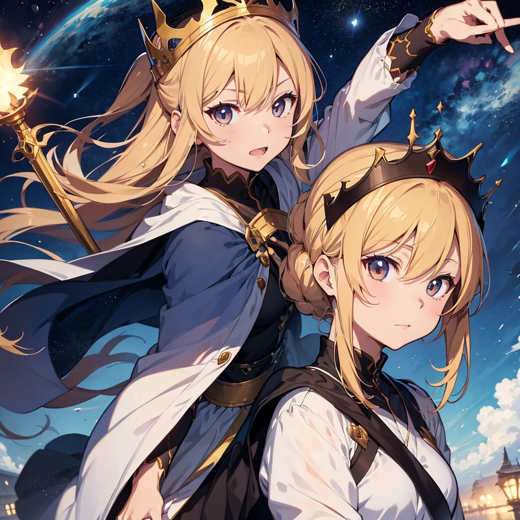 a close-up of a woman with a crown holding a sword, an anime drawing inspired by Li Chevalier, pixiv, Fantasyart, artoria pendragon, Destiny grand order, Destiny / stay overnight, she is holding a sword, anime style like Destiny/stay overnight, capa de light novel épica, female protagonist 👀 :8, detailed key anime art