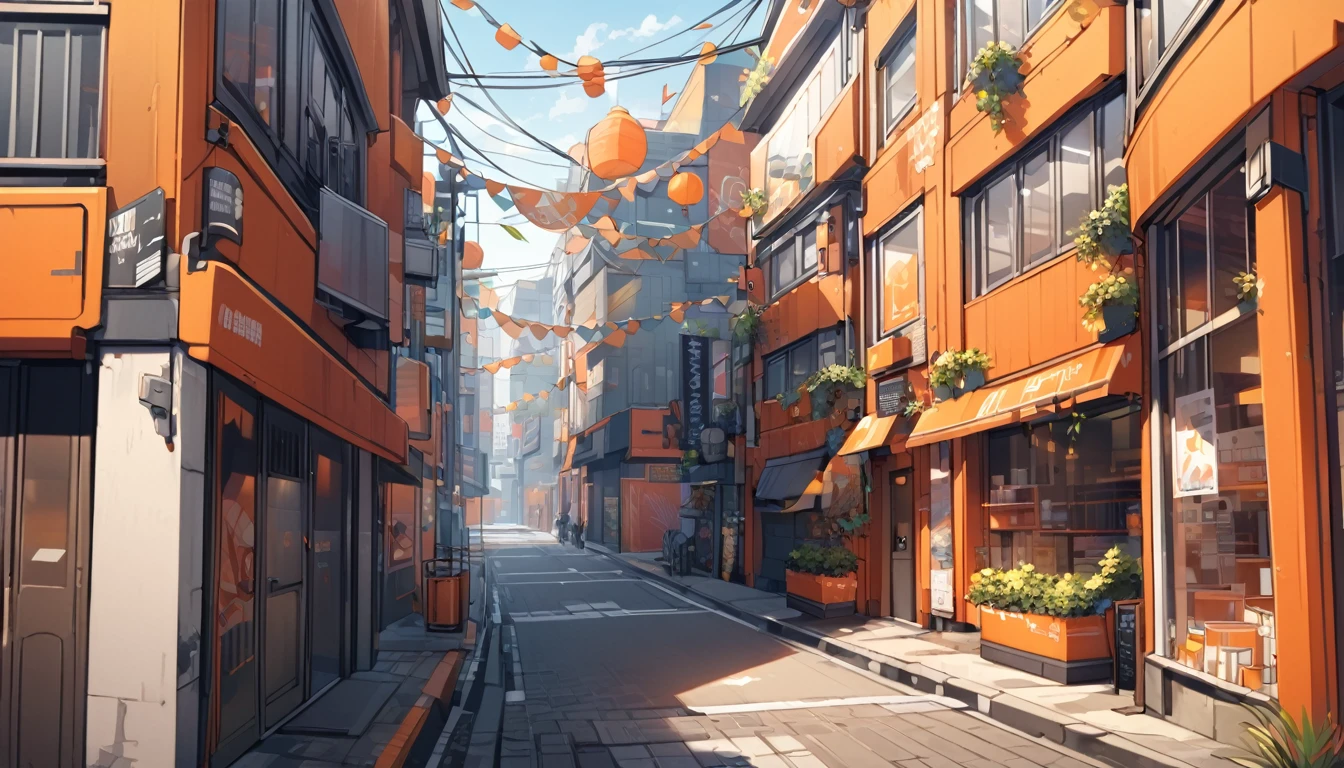 Urban streets,Decorated in bright orange,Good-looking design,No man's scene,daytime