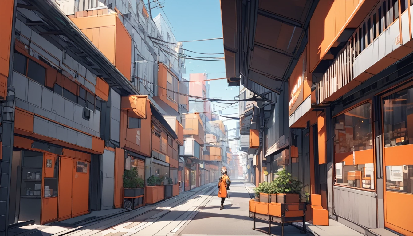 Urban streets，Decorated in bright orange，Good-looking design，No man's scene，daytime