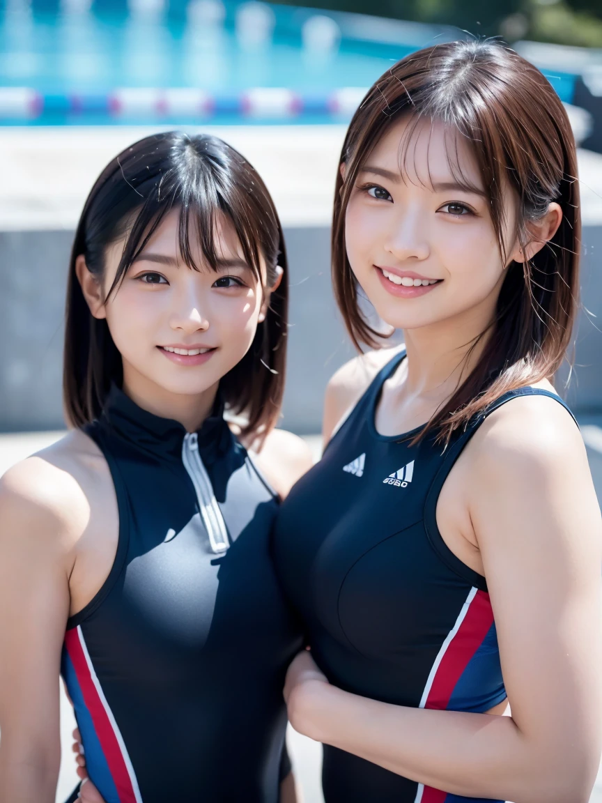 (8k, RAW Photos,Highest quality, High resolution:1.1), (超Realisticな:1.4),(Realistic, Realistic:1.3),The Beauty of Japan、((Upper Body:1.3))、Gymnastics Team - Flexible Leotards and Grips、Erect nipples,Pool、smile、Smiling、The pose is random