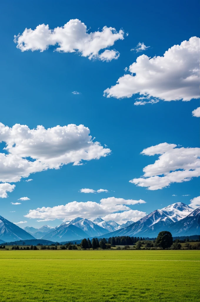 Make a field with mountains and animated blue sky