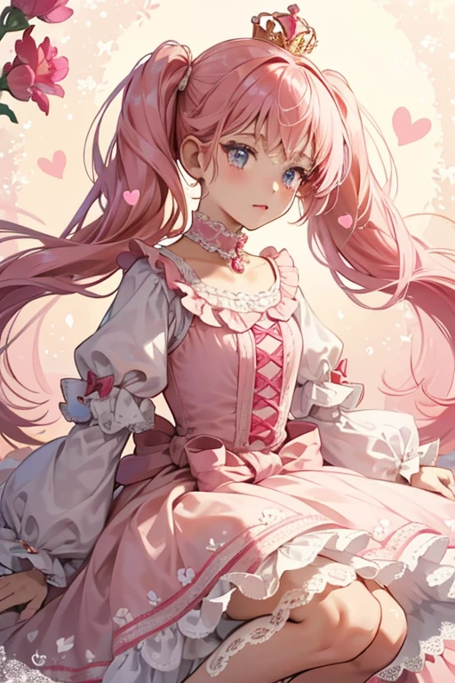 Teacup is a tan-skinned girl with carnation pink cheeks. She has a small heart next to her left eye, hot pink hair that is straight-cut, and two tiny pigtails tied to the sides of her hair. She also wears a tiny golden tiara on her head.
Teacup wears a silky pink dress patterned with hearts. It has a lace collar and short puffy sleeves. Around her waist is a bright red bow with a gold heart in the middle. The trim of the dress is lined with bright red tulle. She has white socks with pink shoes that have the same bow as around her waist. SPARKLE; GLITTER