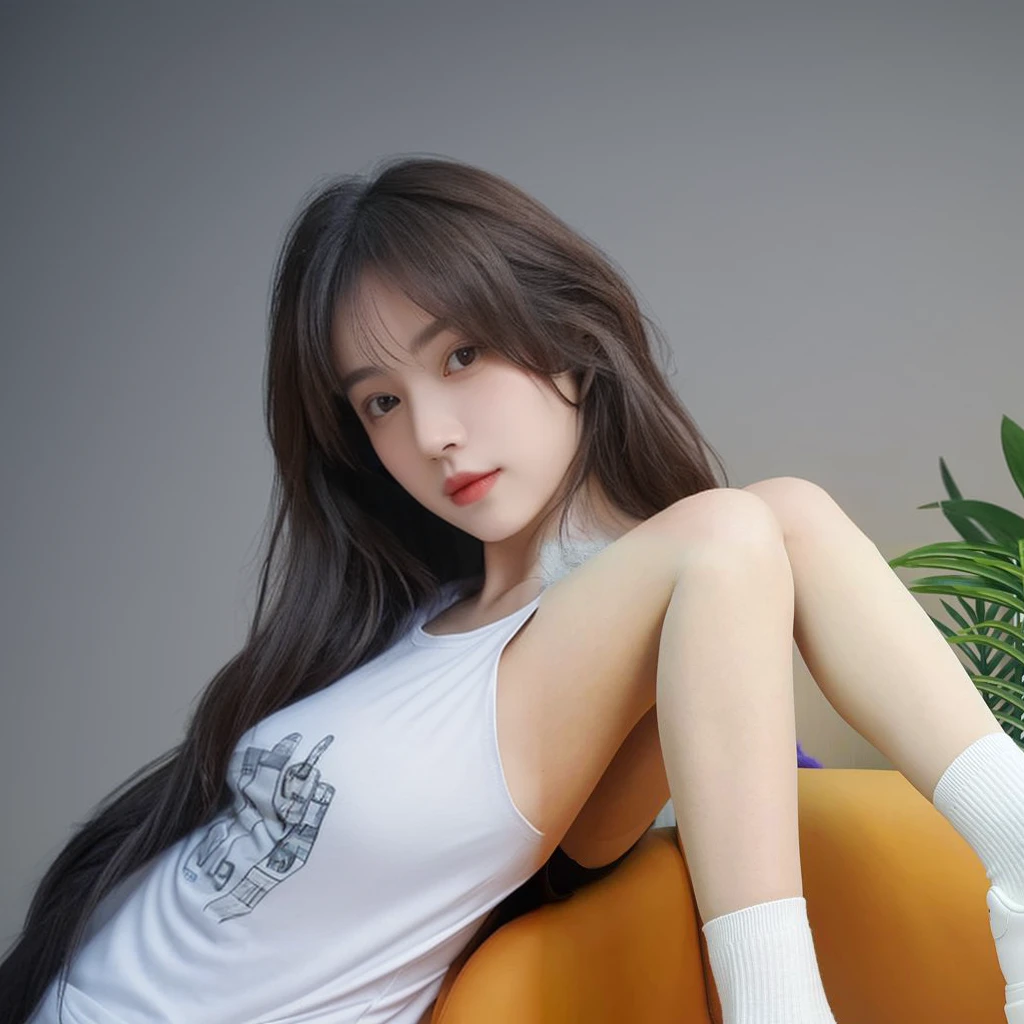 Wearing a T-shirt，Oval face cute beauty