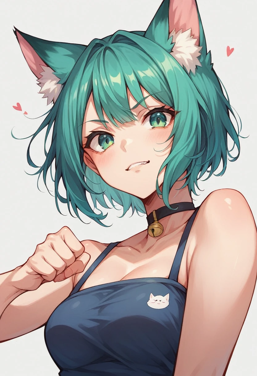 a closeup of a cartoon character with fox ears, fox girl, mikudayo, anime moe art style, Cat Mimi, short hair, anime girl with teal hair, dominant pose