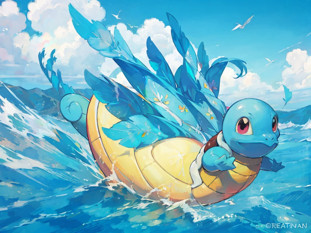 (Best image quality), Squirtle_Pokemon, (Very detailed),(Floating colorful wind:1.4)