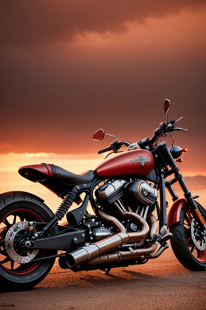 Mad Max style Harley Davidson motorcycle on a red afternoon
