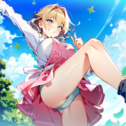 Handsome older sister、apron、kindergarten teacher、Blue underwear、Wavy Hair、blush、Grin、Long sleeve white sweater、Big Tits、Huge breasts、apron、Underwear that is digging in、Bulging underwear、Open your mouth and laugh