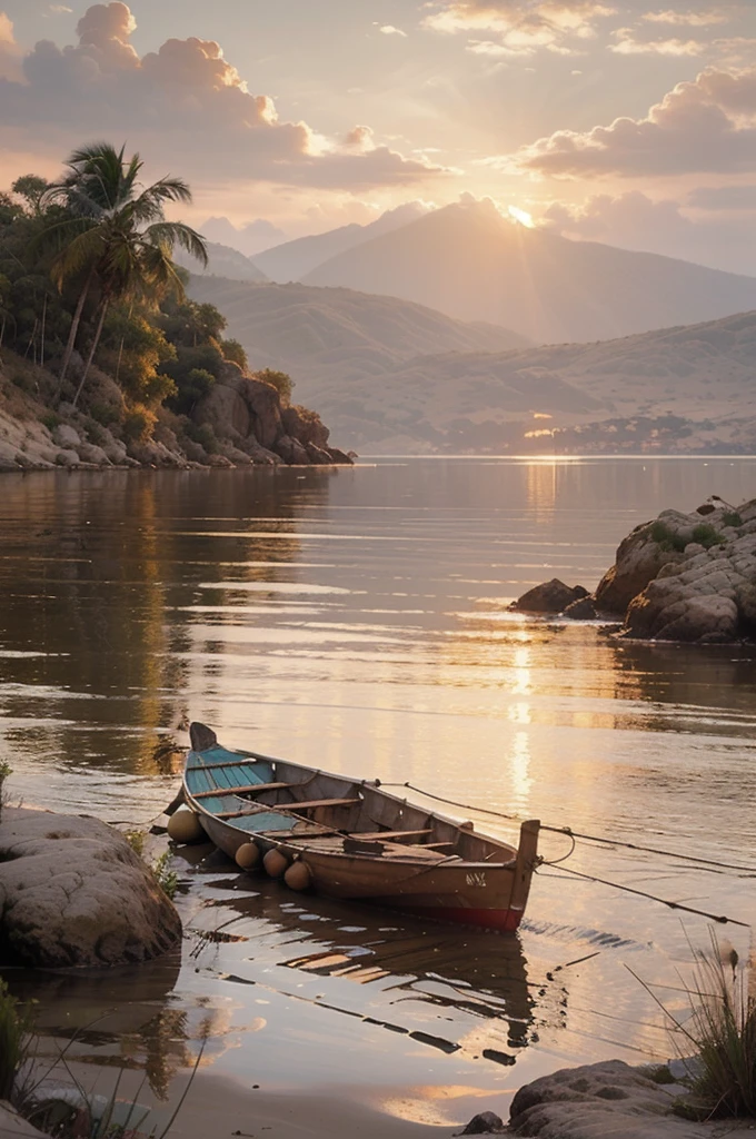 Winner of the award for best photography of the year, (the scene captures with extreme clarity,
color and texture) a Turquoise Coast of Baja California, capturing the essence of a serene Mexican Panga boat
anchored in the golden sand of a picturesque beach. The boat's awning extends across the side view,
while fishing rods and palapas dot the landscape. Rock formations rise from the shore, with people scattered,
blending harmoniously in the distance. ((Soft pinkish-orange tones blend with the sky)),
reminiscent of the magic hour when the sun hides behind the horizon.
The rule of thirds composition places the ship at the intersection of two diagonals,
drawing the viewer's attention to the tranquil scene. The brushwork is textured and realistic,
evoking the style of artists such as Aytek Cetin, Max Rive, Tanmay Sapkal, Andrea Zappia and Daniel Gerhartz.