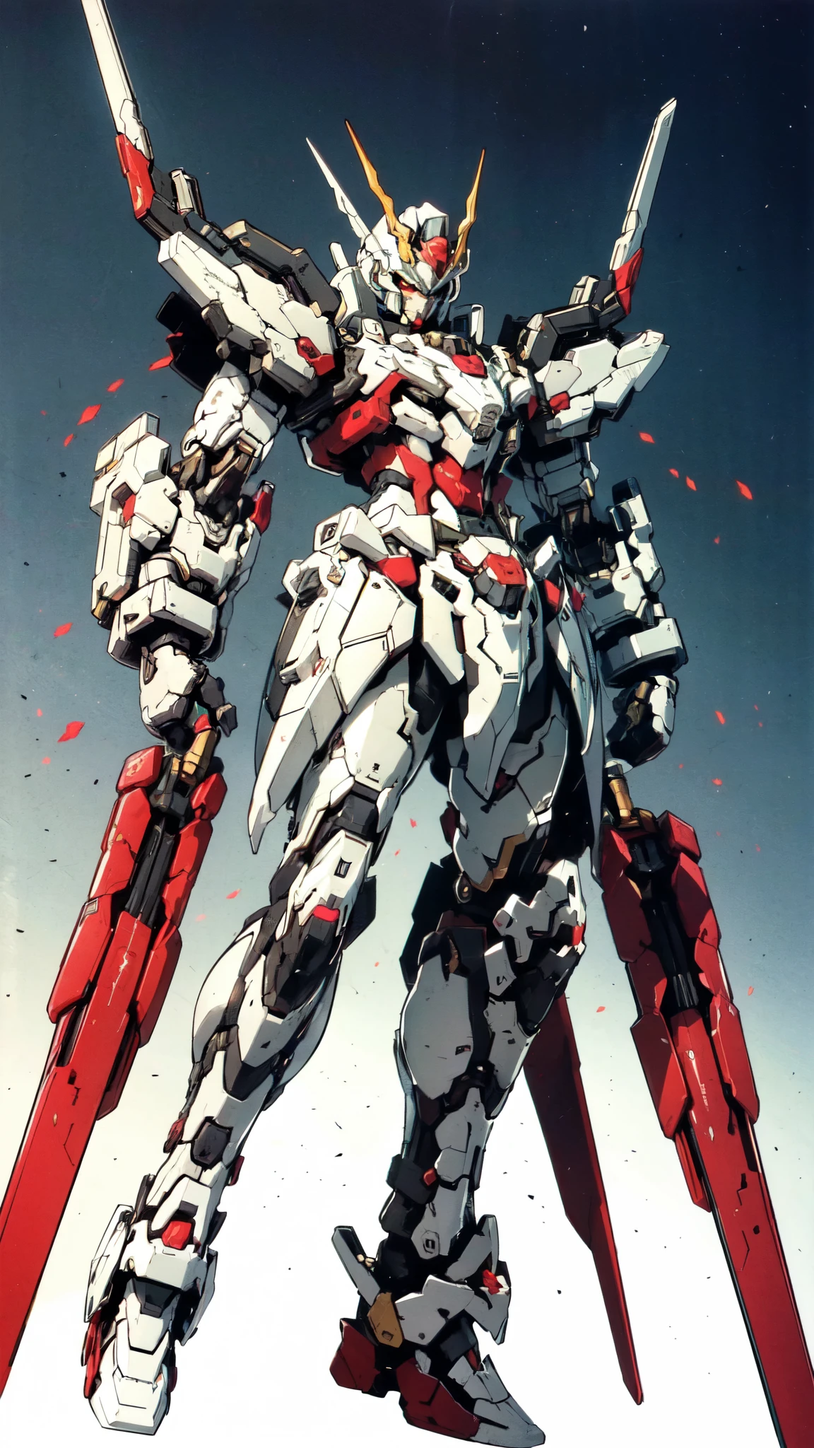 (masterpiece:1.5, best quality:1.5, extremely delicate:1.5), humanoid Mecha, fully enclosed shoulder guards, matching arm and leg guards, full body, full armor, the design balances heavy with agility, (the color scheme is primarily white with red and blue accents, the concept Inspired by Super robot, organic biotech armor, standing, floating high above the futuristic sci-fi city), exquisite and mature art style, (aura effect, energy, glowing eyes, the armor glows), metallic, dramatic, high definition, highres, ultra-detailed, ultra-fine painting, professional, perfect body proportions, anatomically correct, symmetrical face, extremely detailed eyes and face, high quality eyes, creativity, RAW photo, UHD, 32k, Natural light, cinematic lighting, masterpiece-anatomy-perfect