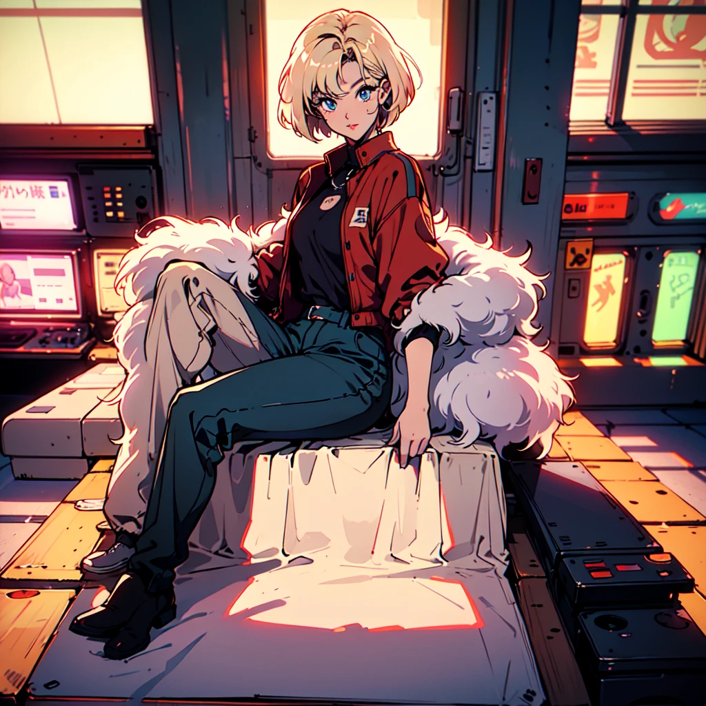 A city pop poster with a retro 80s feel、Imagine the album cover。With the highest quality anime illustrations、The main character is a blonde girl with short hair.。Her eyes shine blue、Dressed in rapper style clothing、I&#39;m wearing headphones。

The image is in a dynamic pose.、Drawn from a novel angle。Created in high definition like 4K、Creates the feeling of being in a dark room。The room was lit by blue lights.、It has a fantastic atmosphere。The room is a small space like a 1K.、The window offers a view of downtown Shinjuku.。

This work depicts a night city enveloped in neon lights.、This will be a record that allows you to fully enjoy the charm of city pop.。