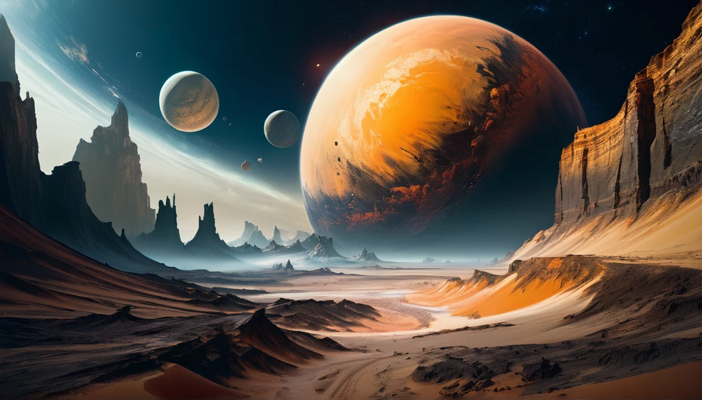 The end of sand, strange planet, sand falls into space , concept art by wlop, siudmak, michal karcz,stephan Gesell, fantasy,grandiose, sci-fi,epic ,great realistic features,detailed , digital painting, contrasted with bright paint colors, raw photography,masterpiece, pure perfection , sharp focus, smooth,, ominous, Fujifilm Superia X-TRA 800, Adox Color Implosion, 32K.