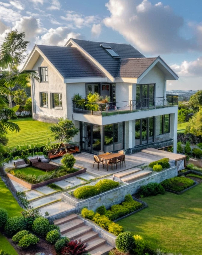 Masterpiece, high quality, best quality, authentic, super detail, outdoors, onestoreyvillaXL, aiaigroup, house style modern on the street ,stairs, white wall ,road,pavement, grass, trees, sky, cloud, (daylight:1.1)
