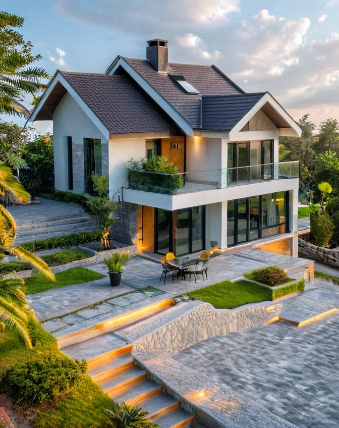 Masterpiece, high quality, best quality, authentic, super detail, outdoors, onestoreyvillaXL, aiaigroup, house style modern on the street ,stairs, white wall ,road,pavement, grass, trees, sky, cloud, (daylight:1.1)
